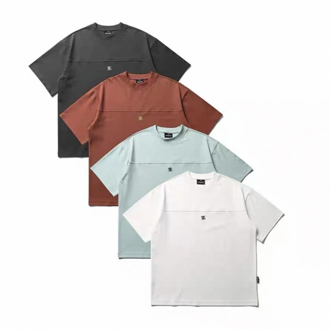 夏季美式复古解构拼接刺绣短袖男女休闲百搭情侣宽松半袖T恤-22