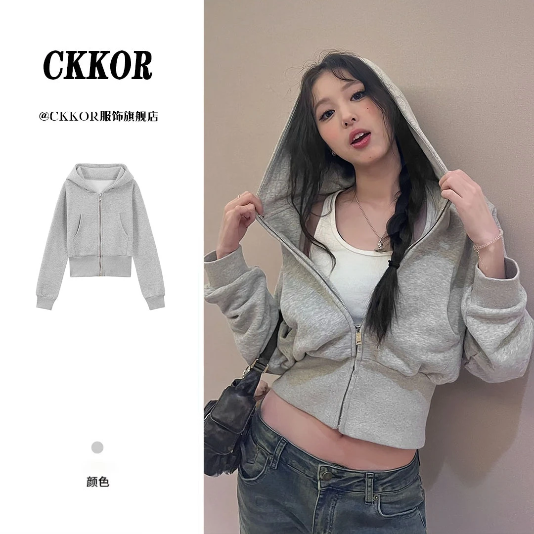 CKKOR春秋潮牌新年战袍短款外套女小个子百搭休闲慵懒风长袖卫衣