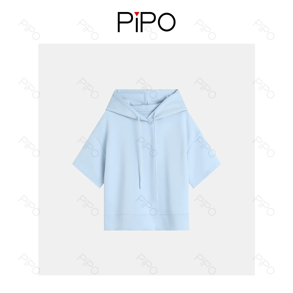 PIPO【海豚】春夏连帽纯色立体五分袖T恤小清新百搭上衣DD51W317