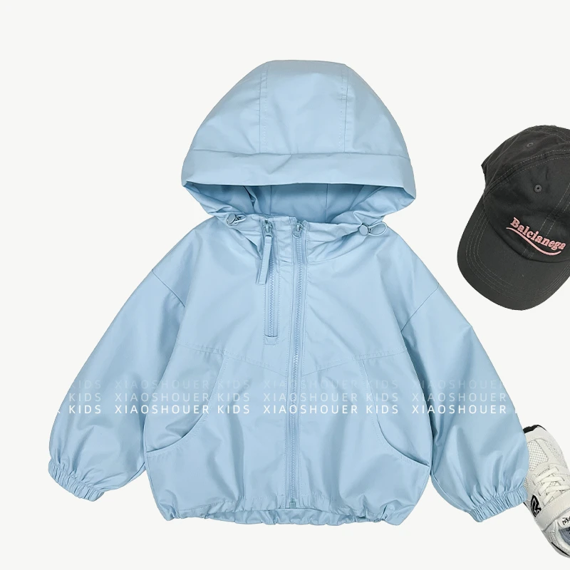 【西西】男童春季时尚韩版简约宽松工装风纯色连帽外套HBB6834
