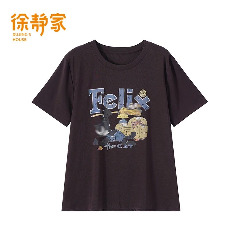 字母卡通印花时尚宽松洋气短袖圆领T恤女士显瘦上衣夏季1420230