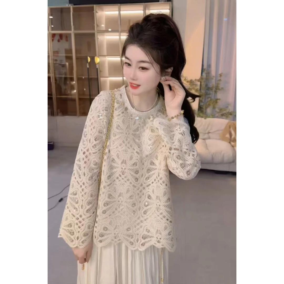 『镂空亮片H』设计显瘦百搭时尚休闲衬衫9208