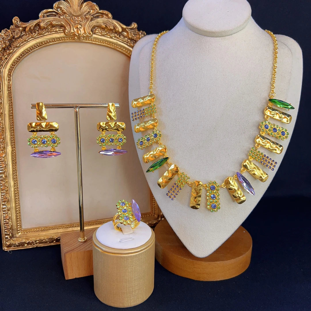 铜合金仿水晶项链 哈尼西牧时尚百搭华丽三件套#0007949