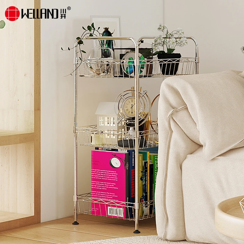 厨房置物架落卧室多层网篮收纳小推车客厅零食收纳架可移动简约