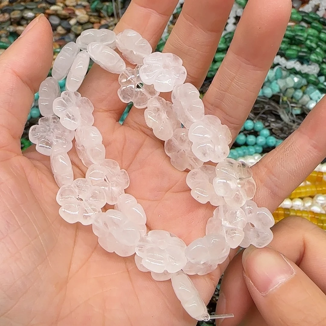 玛瑙/玉髓合金珠宝半成品白水晶花花14mm一条