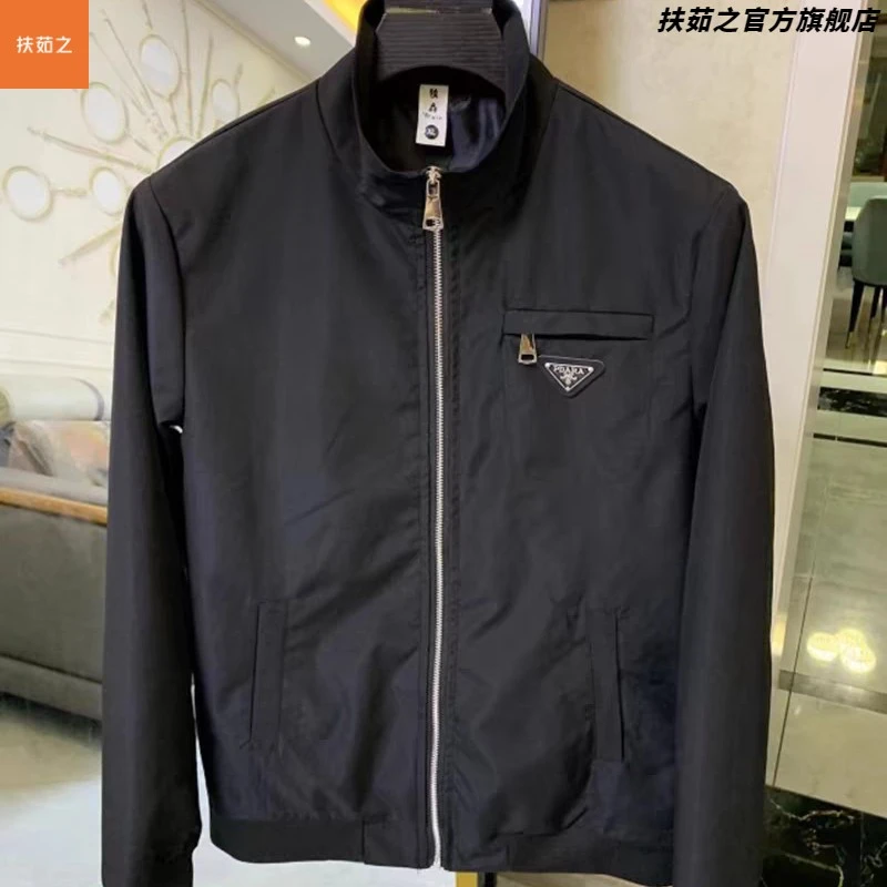 质量好2025秋季新款三角标立领黑色外套男士网红同款修身夹克上衣