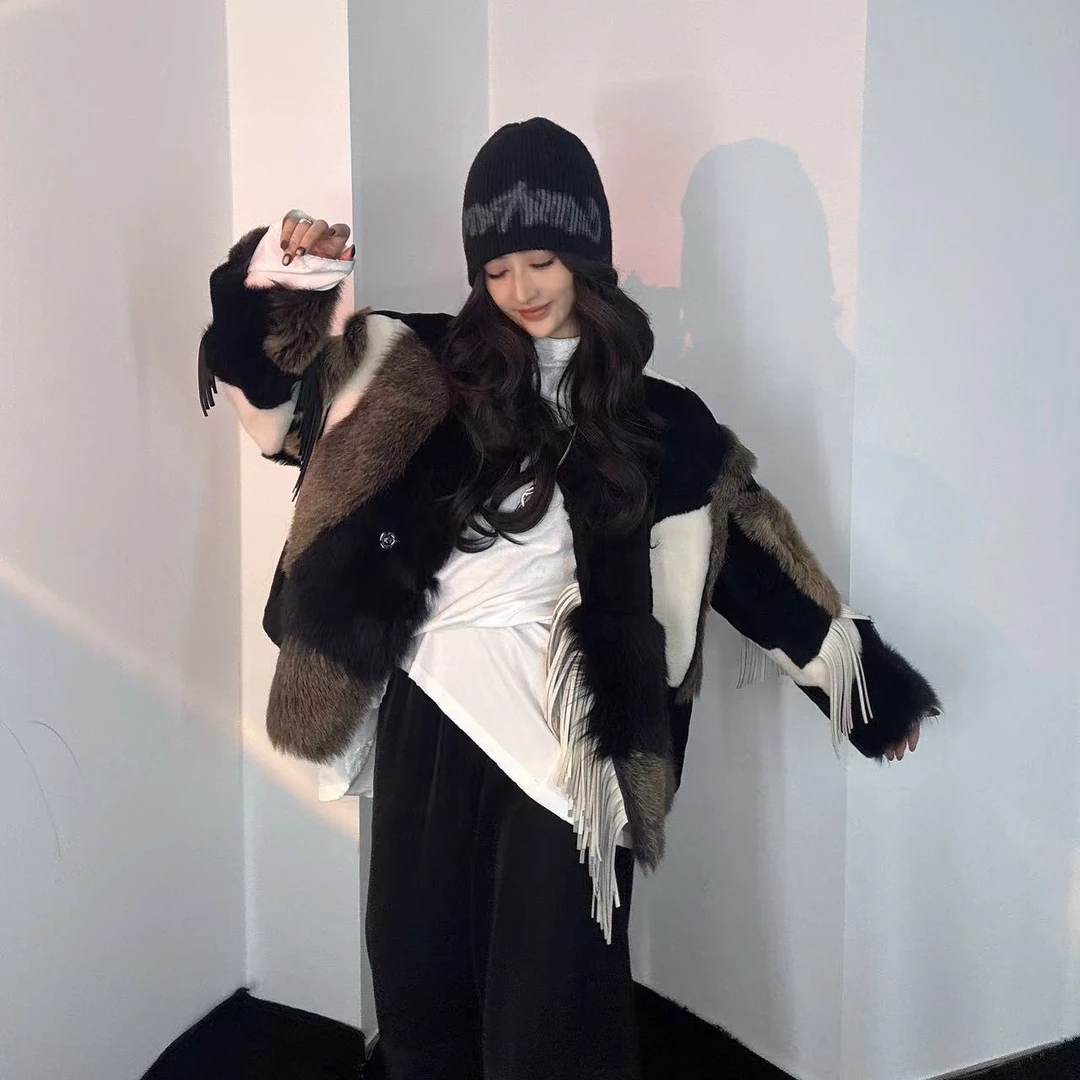 【女王优选】时尚冬季气质设计师短款皮毛一体皮草外套98902