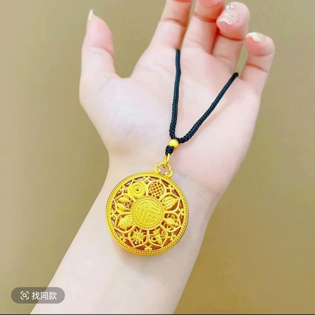 铜合金吊坠 （ 古法八宝罗盘圆盘镂空福字吊坠）情侣款