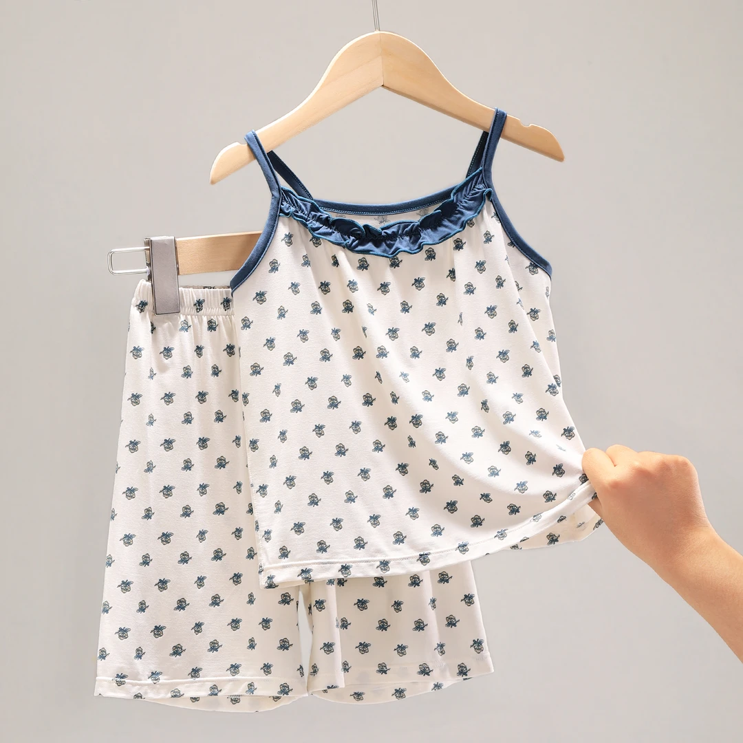 女童吊带睡衣儿童家居服背心套装冰丝宝宝2025新款夏季薄款 3244