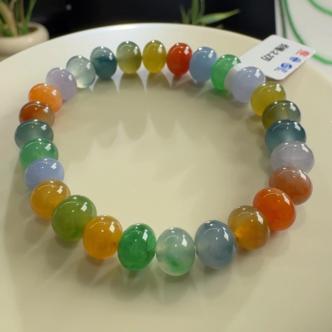 未镶嵌手链翡翠S****通力推！性价比！彩虹多宝鼓珠单圈