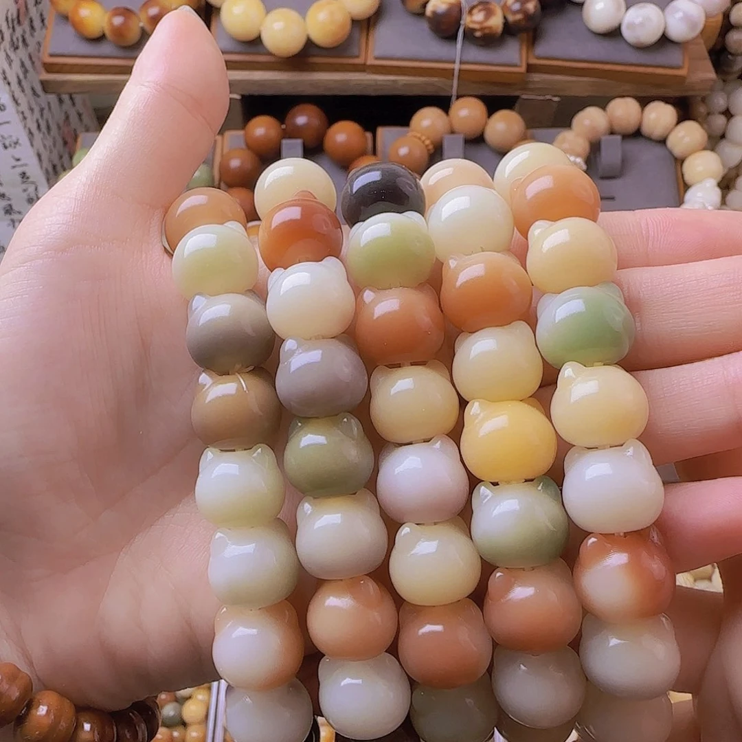 菩提根/象牙果手串福利！14.5雕刻猫头