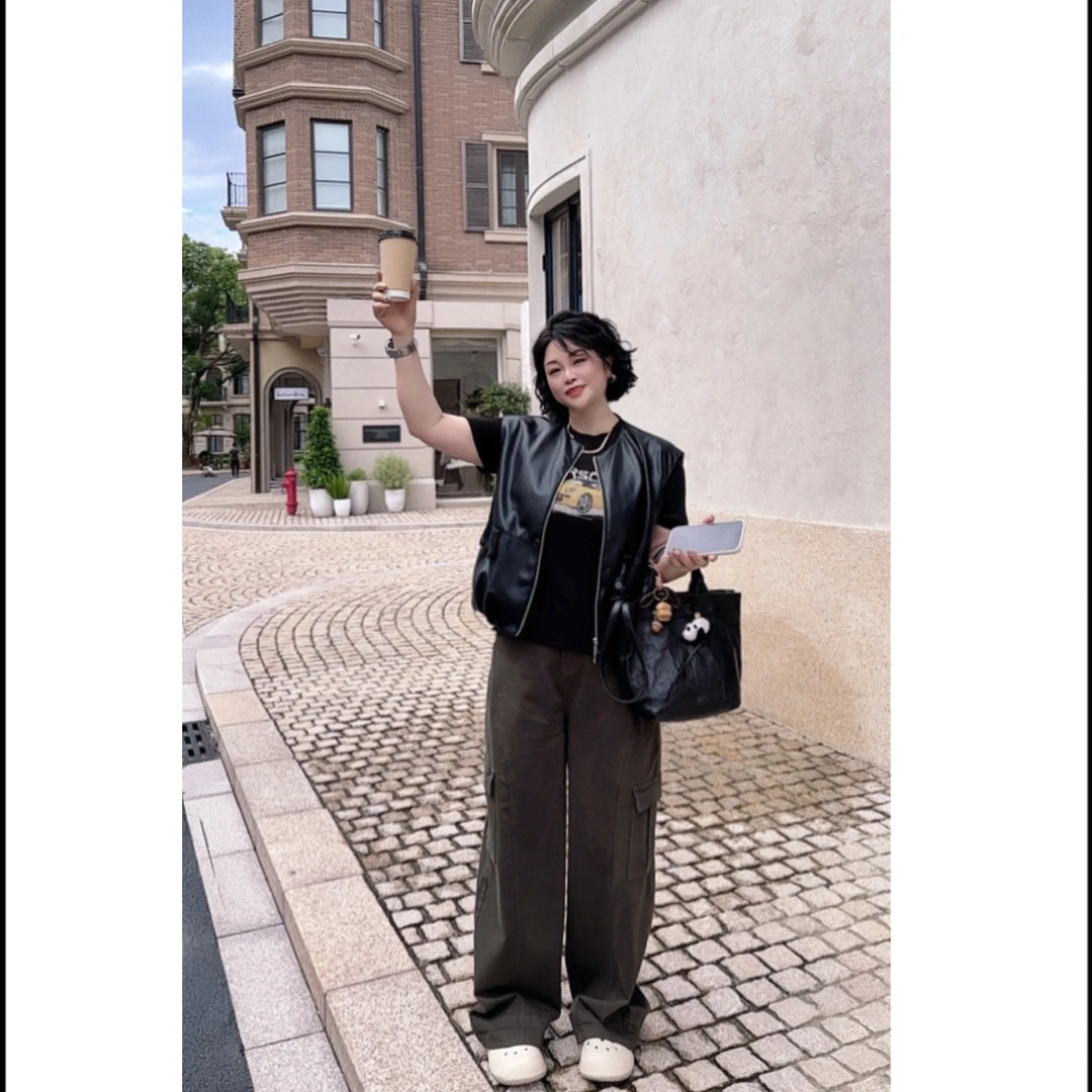 ZHONG大大【】复古弯刀工装裤时尚百搭宽松阔腿休闲裤女50633