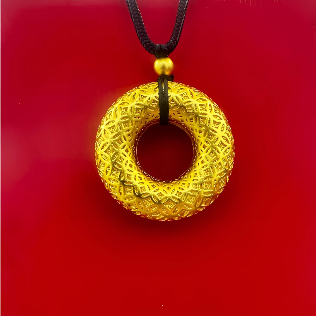 合金吊坠 铜钱花丝平安扣实心男女精工立体吊坠