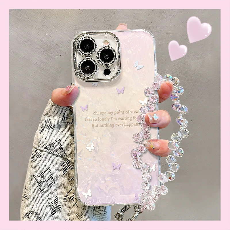 渐变蝴蝶适用苹果15promax华为oppo小米iPhone16精孔贝壳纹手机壳