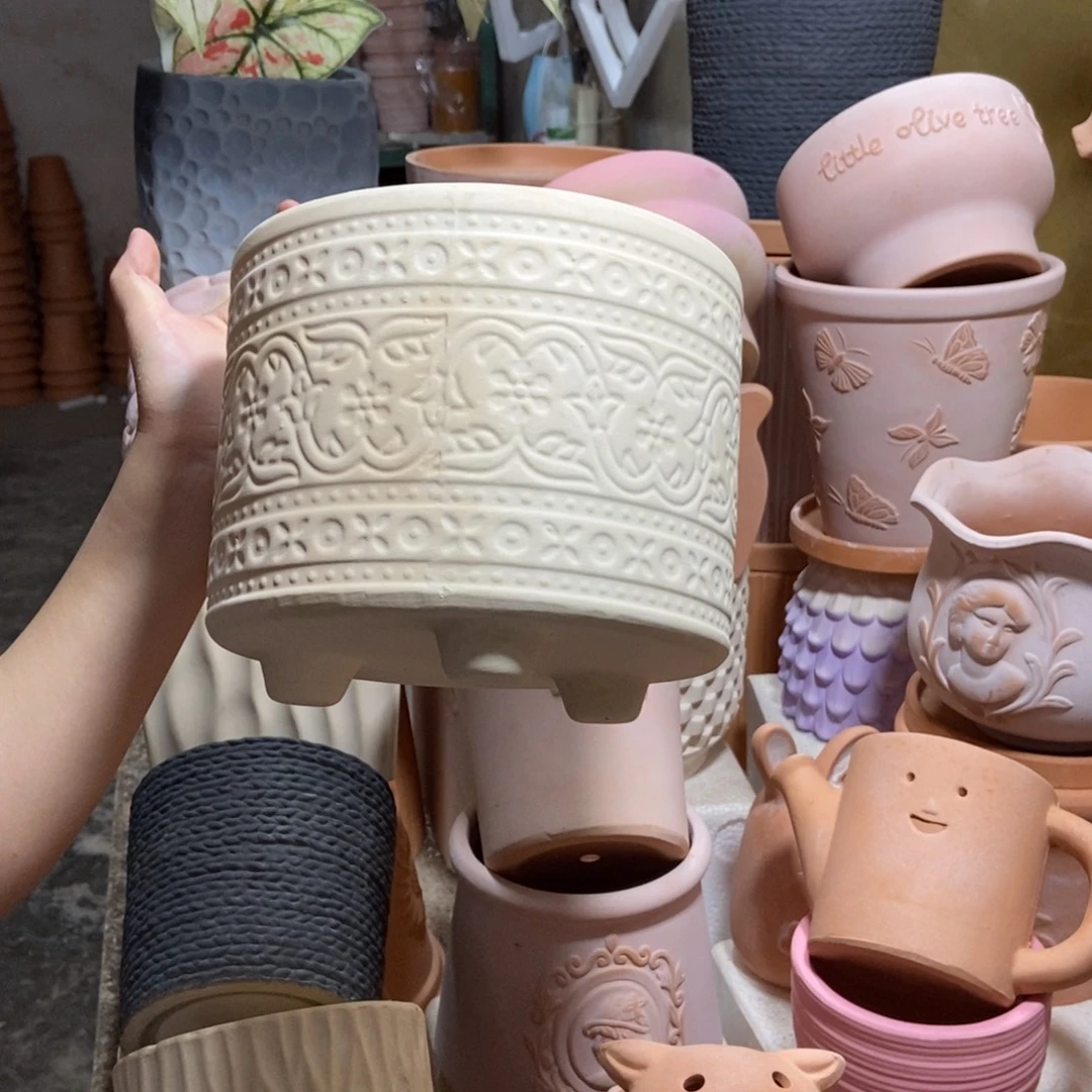 19×15白陶三脚波西米亚 粗陶1个