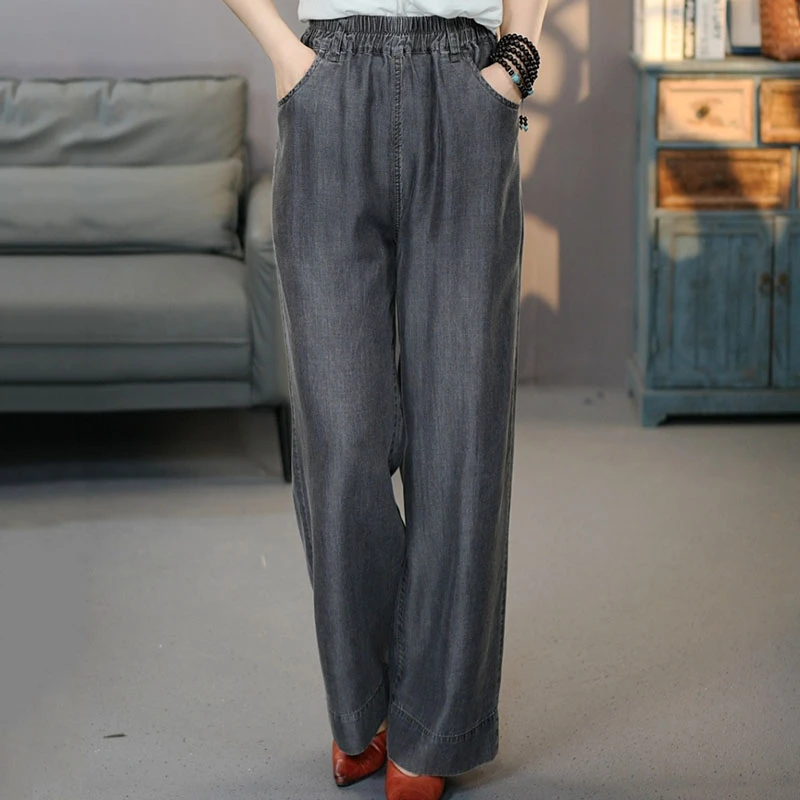 6842黑莱赛尔天丝牛仔裤女2025夏季新款冰凉感时尚百搭柔软直筒裤