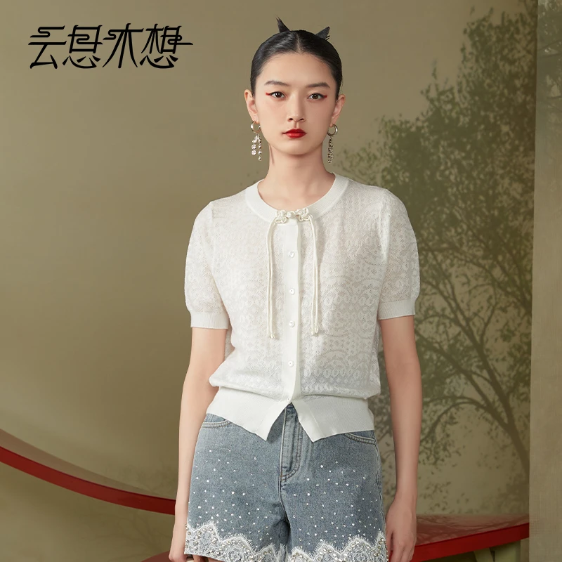 Ysimo-X云思木想新中式2024夏季新款手工盘扣百搭毛针织衫11883