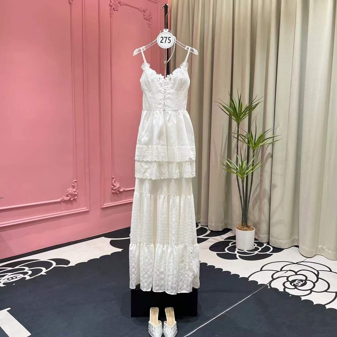 【欧一】275号法式复古一衣两穿白色吊带套裙木耳边设计感小众长裙