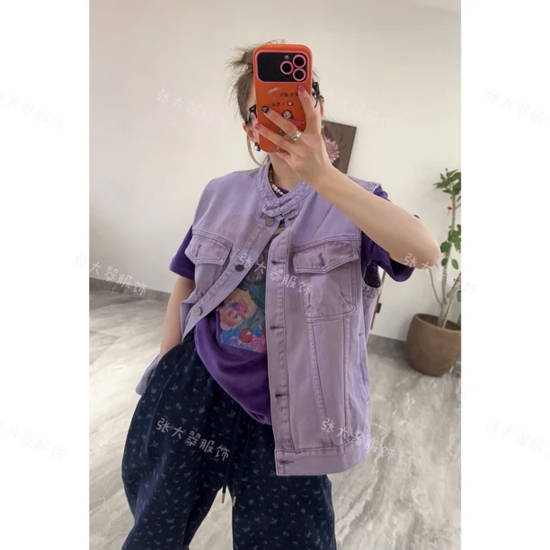 【Z.D.C】圆领工装牛仔马甲/韩版宽松休闲减龄
