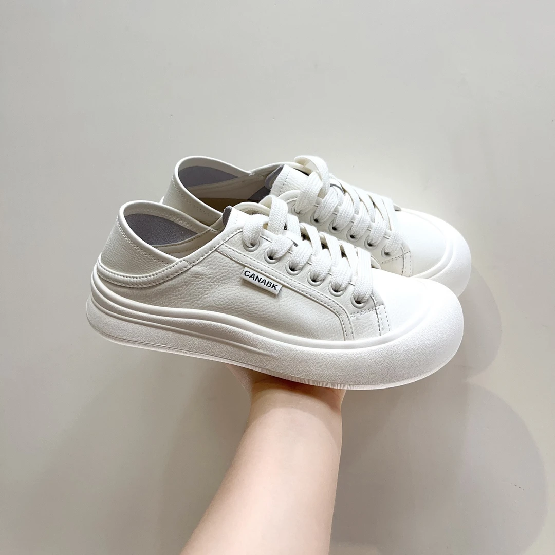 2025早秋新款复古风大头厚底两穿小白鞋女圆头系带运动休闲板鞋潮