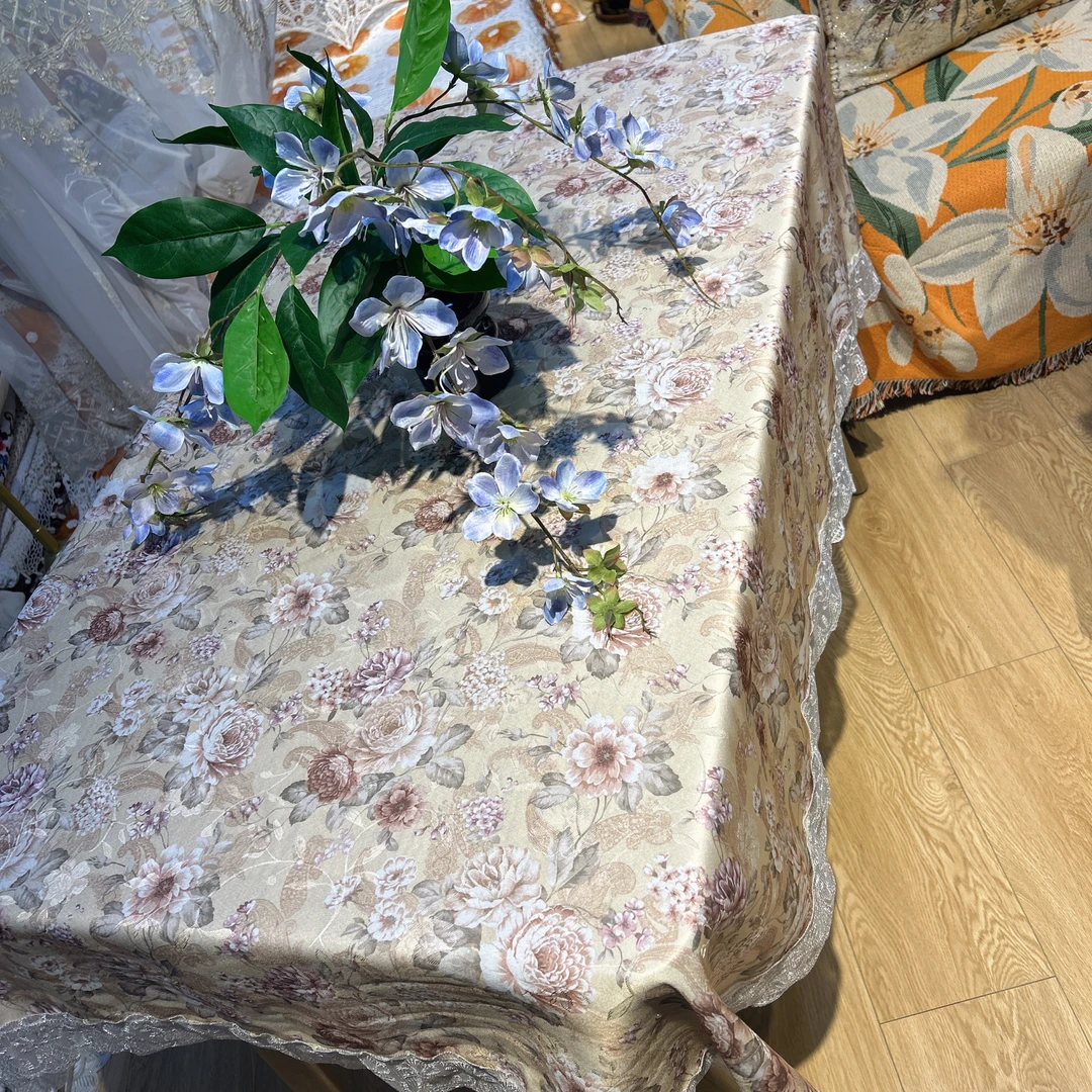 DY248-13贡缎（120*175cm）黄色牡丹防尘盖巾长方桌布