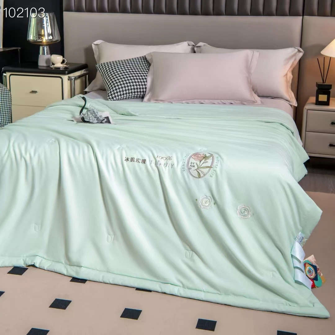 夏季冰感亲肤可机洗夏凉被刺绣纯色夏被大豆被