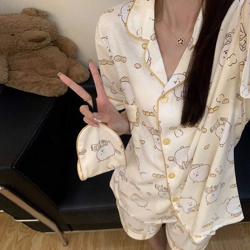 吉伊卡哇纯棉短袖短裤睡衣女款爆款新款夏季甜美薄款外穿家居服