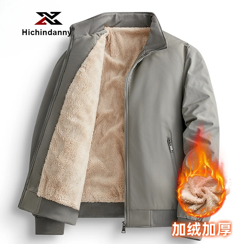 HICHIN休闲运动夹克男士秋冬季加厚防风保暖宽松立领加绒茄克外套