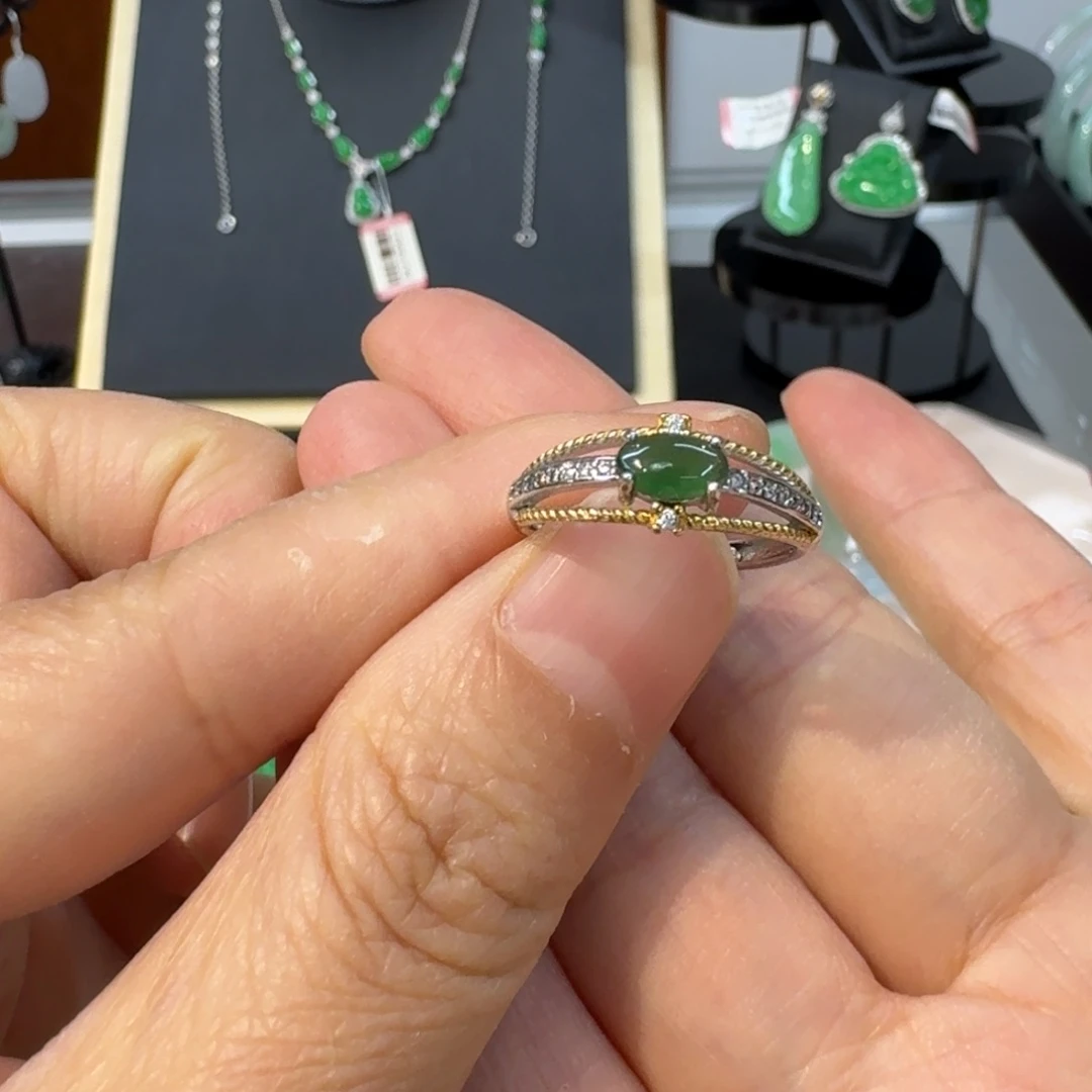 翡翠银S925镀金镶嵌戒指戒指