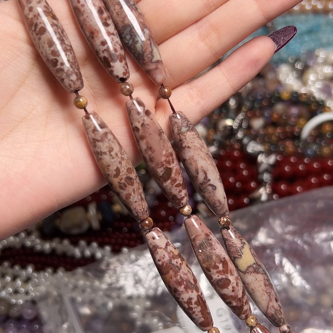 玛瑙/玉髓足银镶嵌珠宝半成品E259天然斑纹玛瑙梭形40*10mm