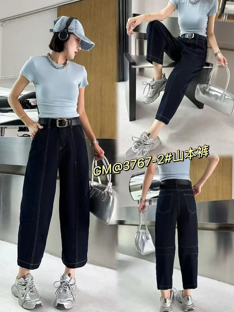 3767-66丹宁蓝明线新货九分段点弯刀山本裤