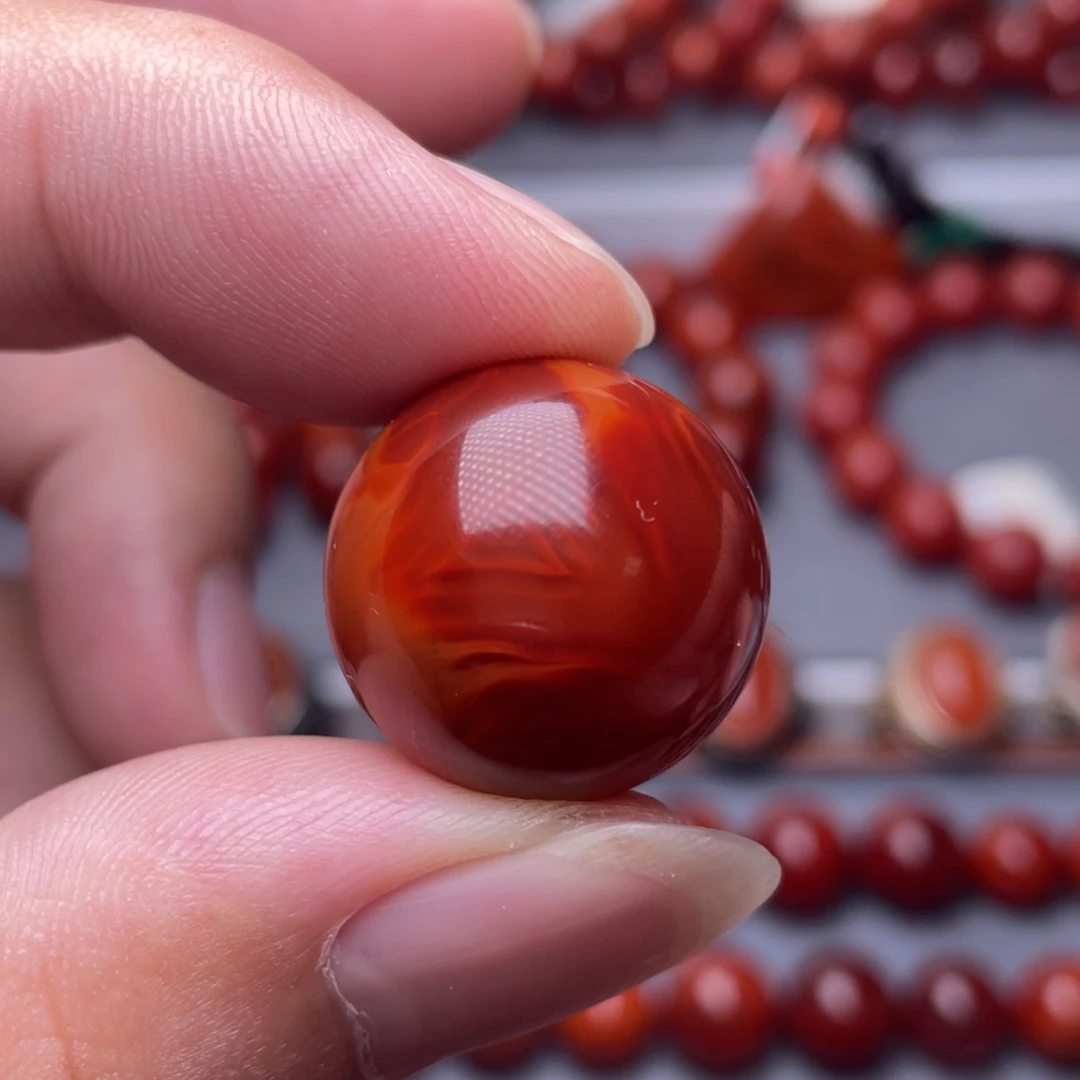 南红玛瑙未镶嵌南红玉石21.4mm瓦西牛血柿子双色单珠