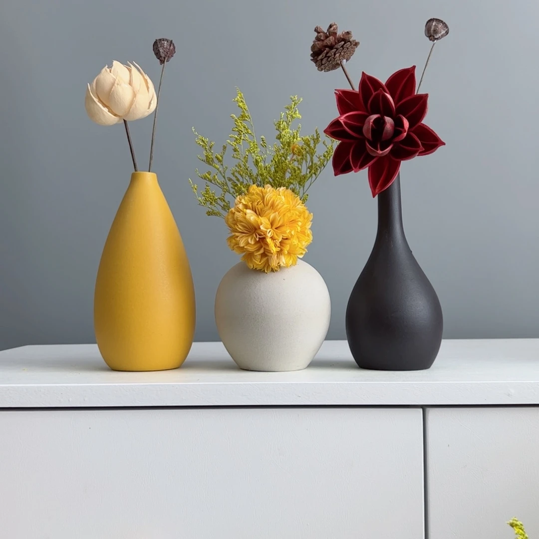 摆件陶瓷小花瓶摆件含花总高约20-30cm