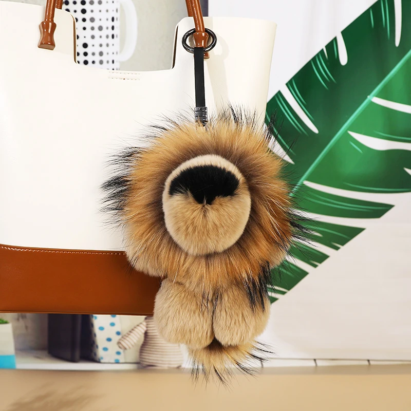 真獭兔毛小狮子包包挂件貉子毛狮子王辛巴毛绒公仔汽车钥匙扣挂饰