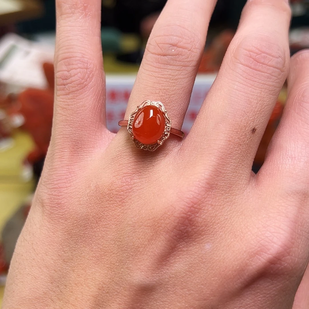 南红玛瑙银S925镶嵌买南红戒指