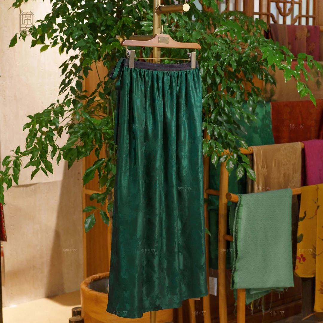 【新款~推荐】真丝新中式桑蚕丝后松紧腰半裙-Q-382458
