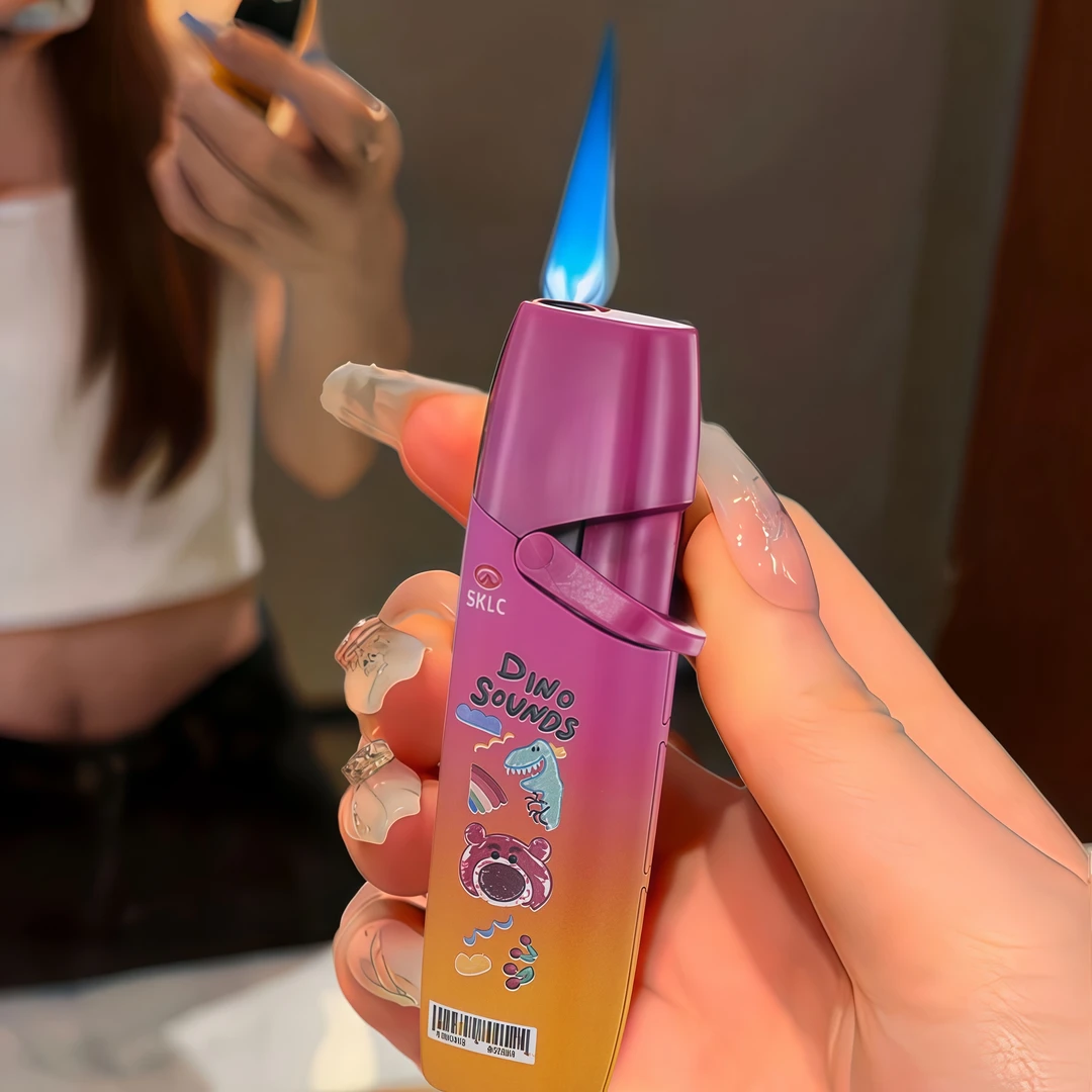 网红卡通多巴胺风格小恐龙造型渐变色迷你直冲粉焰爱心打火机礼物