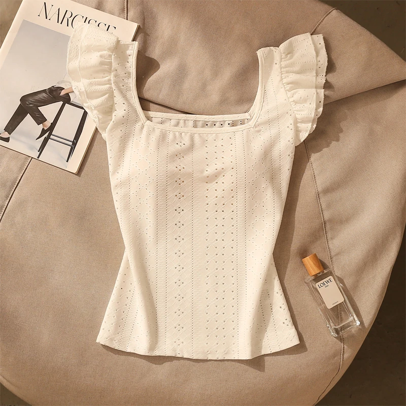 纯欲风木耳边方领吊带背心女夏新款性感百搭透气内搭美背上衣外穿