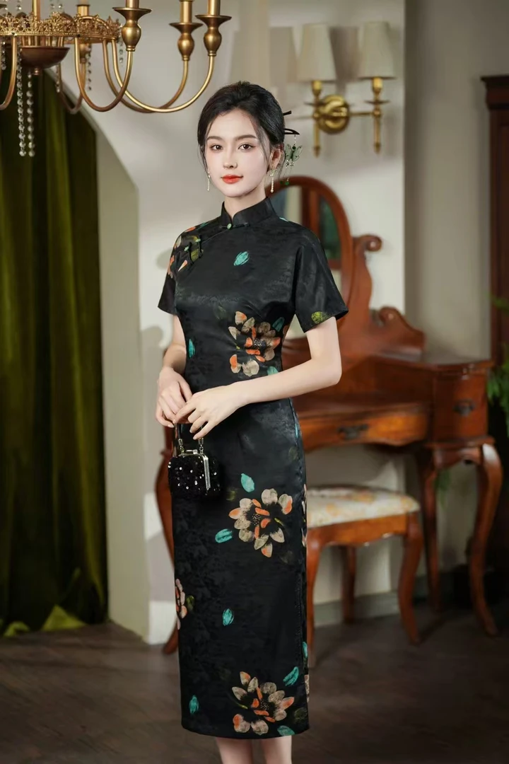 【黑美人】2025中国风网红春夏高档显瘦气质修身复古旗袍A9