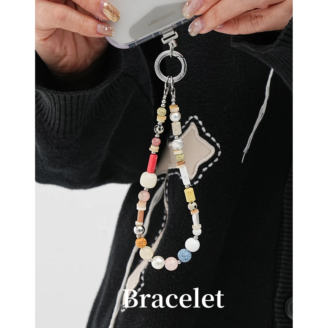 纯手工火山石手机链条高颜值淡雅手腕短款防丢手机挂绳创意挂件