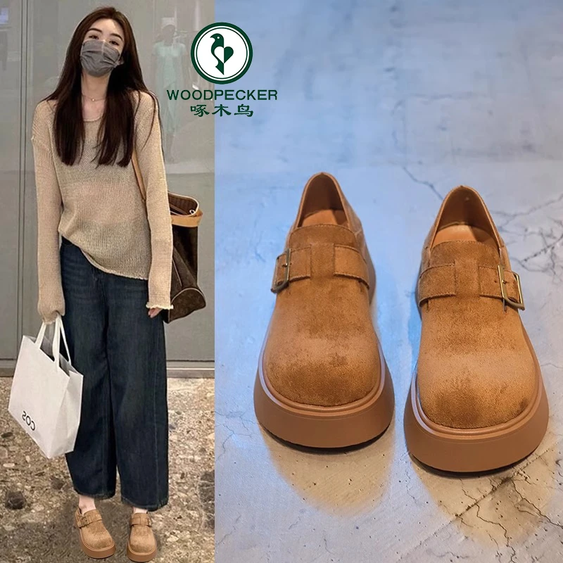 啄木鸟厚底增高勃肯鞋女2025新款春季复古全包单鞋一脚蹬豆豆鞋