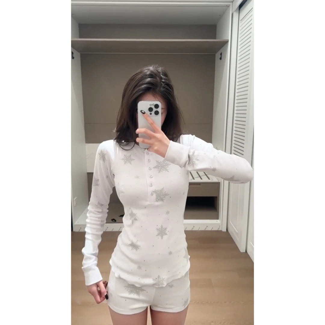 设计感烫钻莫代尔长袖睡衣女春秋2025新款修身短裤显瘦家居服套装