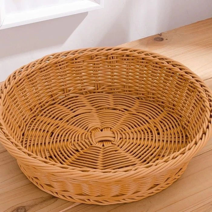 塑料仿藤编收纳筐水果篮超市面包零食蔬菜圆形盘储物陈列家居整理