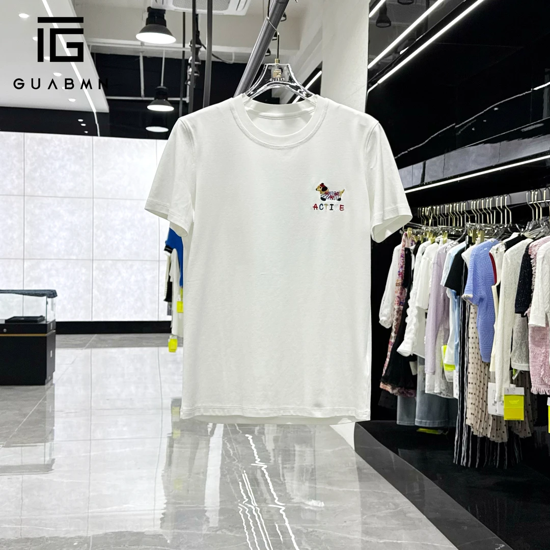 GUABMN2025年夏季新款时尚小狗刺绣圆领上衣短袖T恤夏日穿搭5278