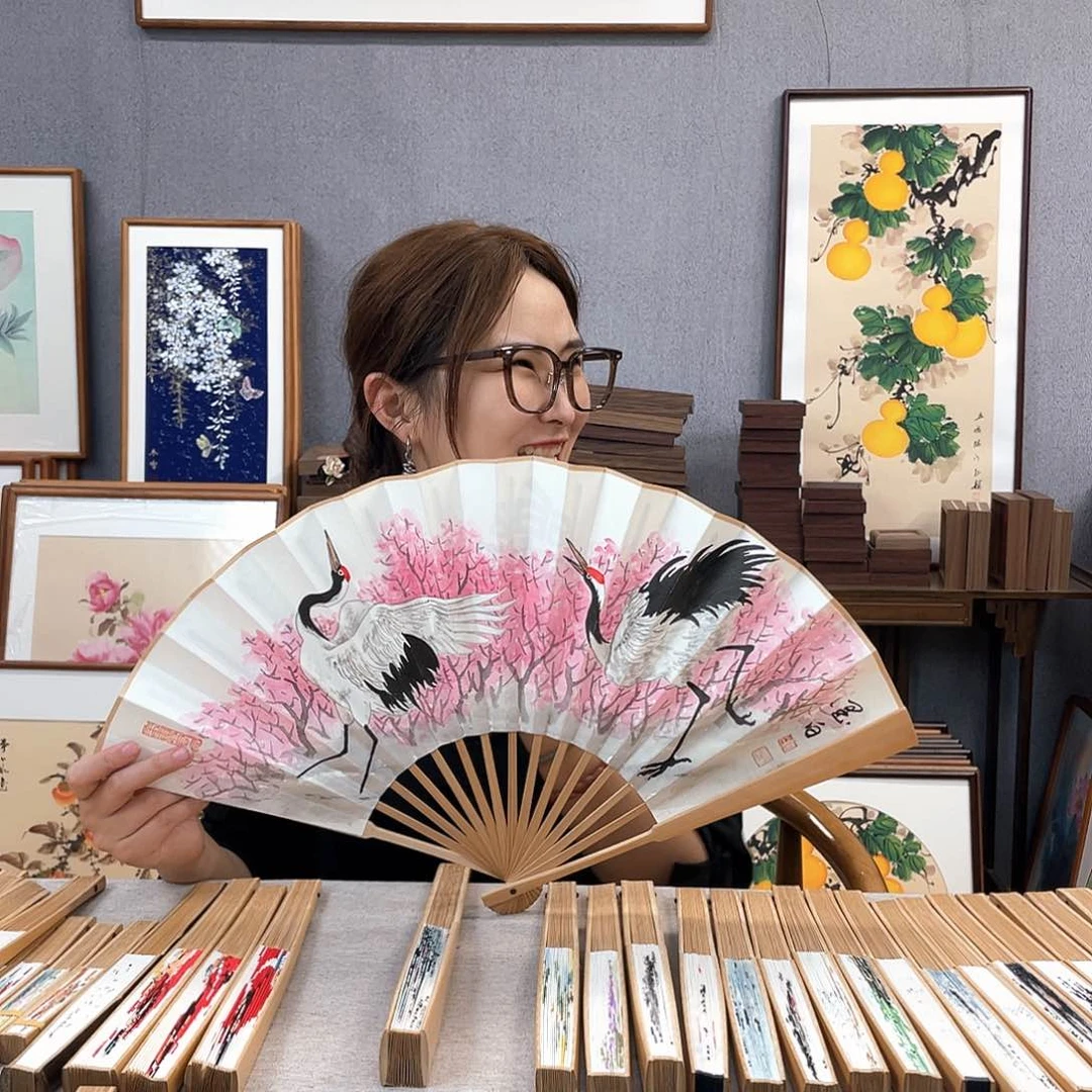 国画10寸玉竹-纯手绘-文玩扇骨（默认粘好）