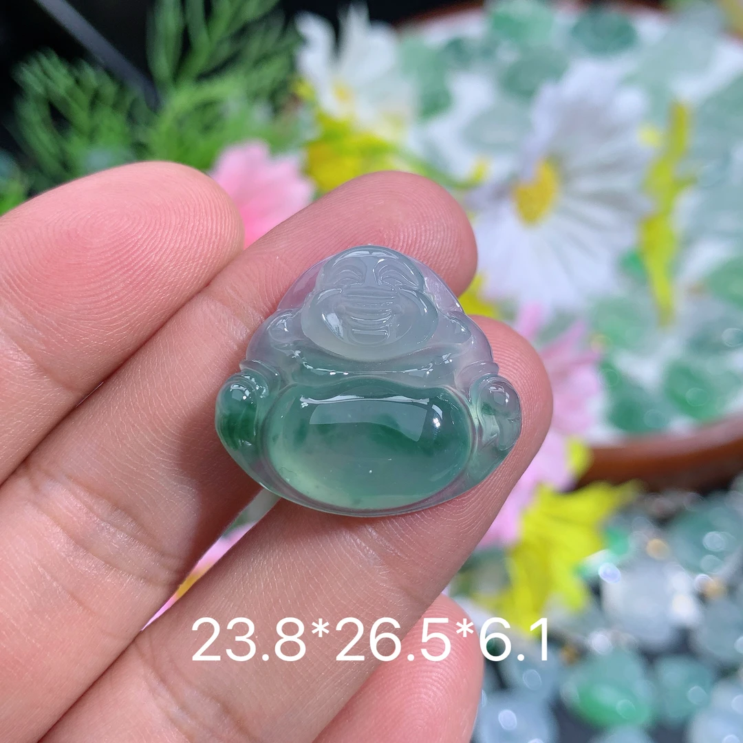 缅甸天然翡翠A货冰种飘花佛公吊坠路百搭精致雕刻时尚气质女款玉