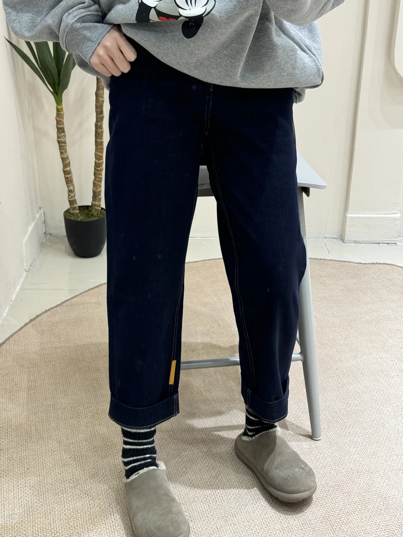 《遇见》阔腿普洗蓝牛仔裤新款卷边直筒裤宽松高腰裤子