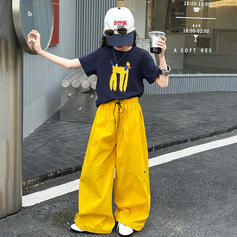 女童夏季T恤套装2025新款儿童大童装洋气时髦网红短袖夏装两件套t