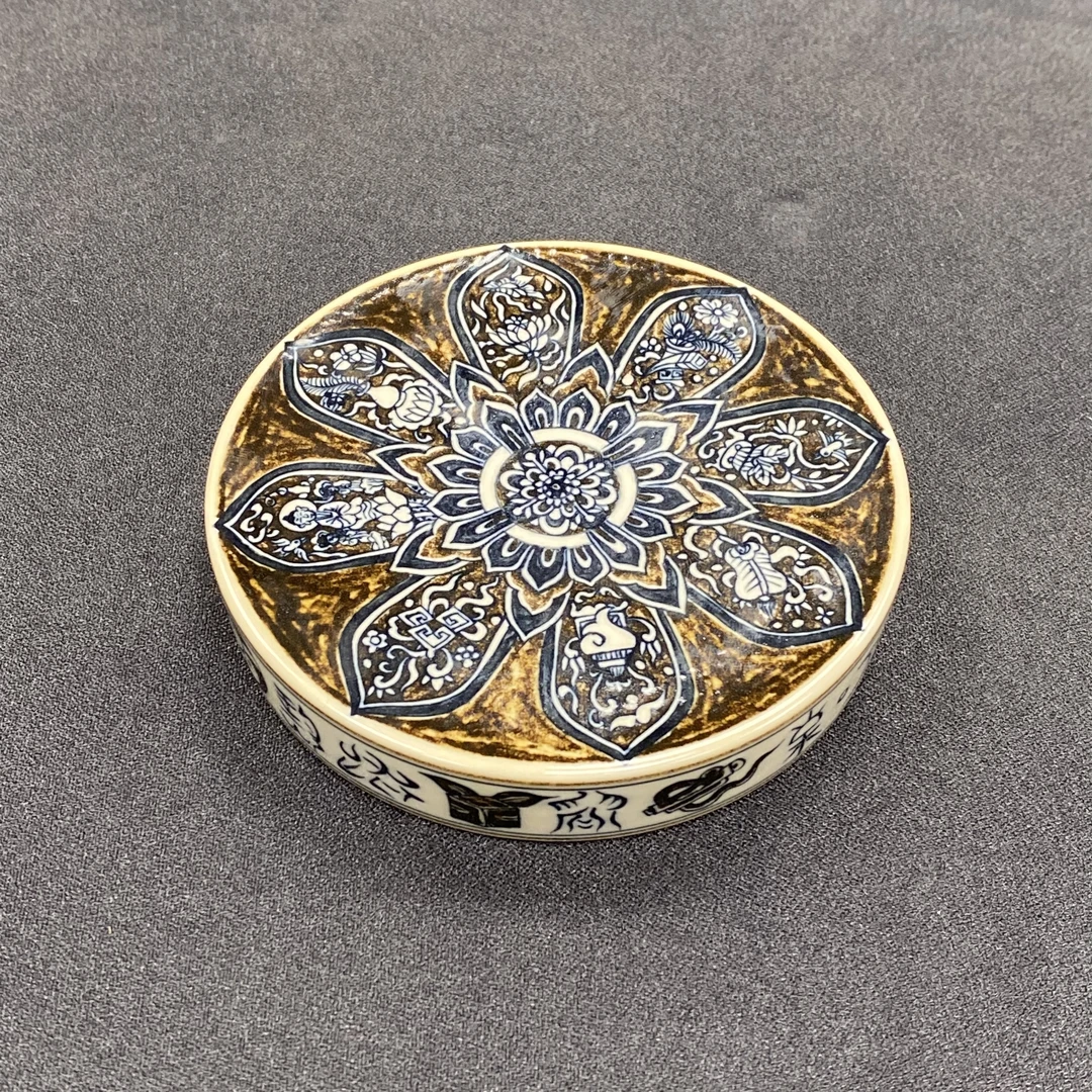 元经秘旨二号釉青花釉里金甲骨宝相盖置景德镇纯手工纯手绘茶具