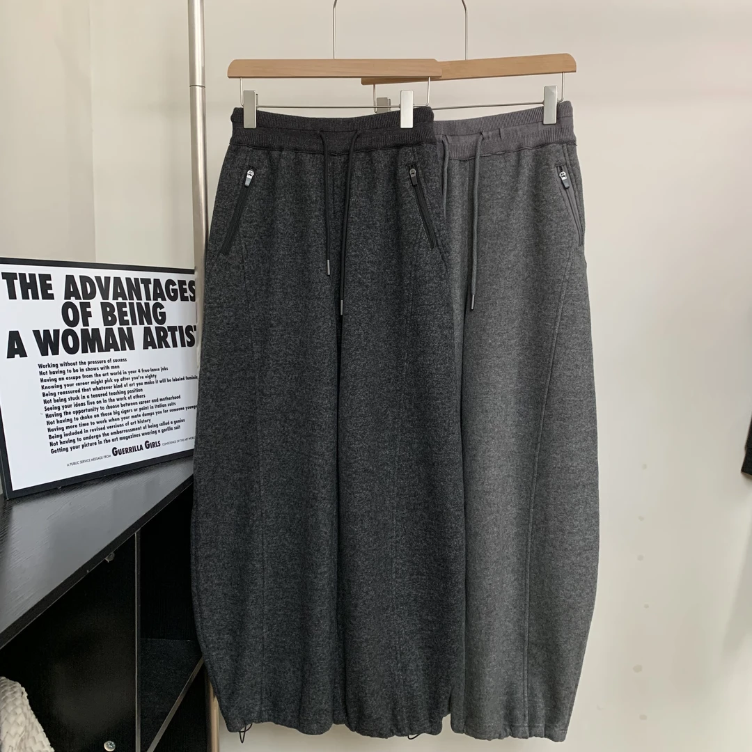 素心轻奢 2025冬季新款高端欧货松紧腰阔腿直筒弯刀加绒长裤女